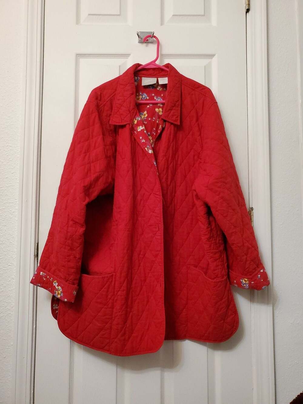 Blair Red Quilted Floral Lined Jacket Coat Women's Size 3XL - Picture 1 of 6